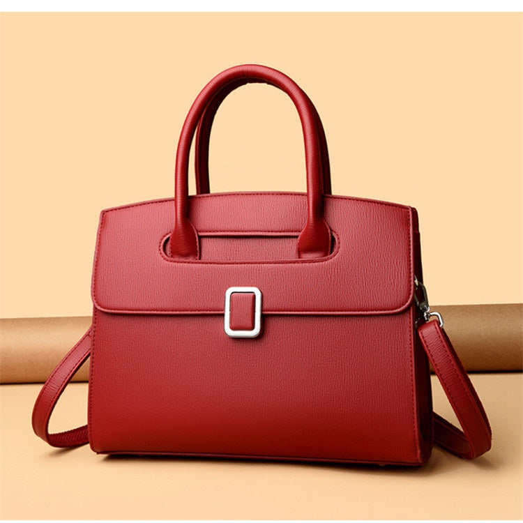 Elegant Red Structured Handbag – Top Handle & Detachable Shoulder Strap